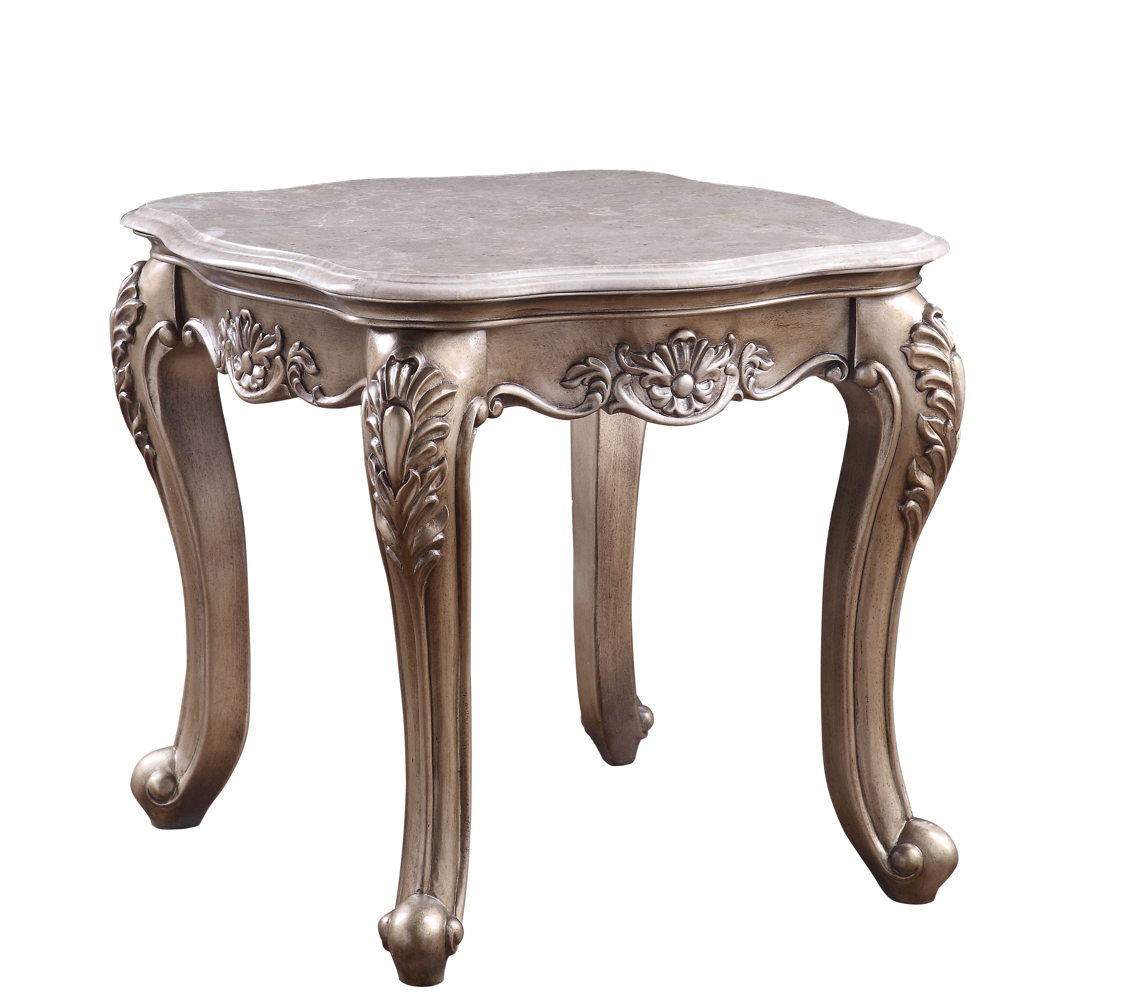 ACME Side & End Tables - ACME Jayceon End Table, Marble & Champagne