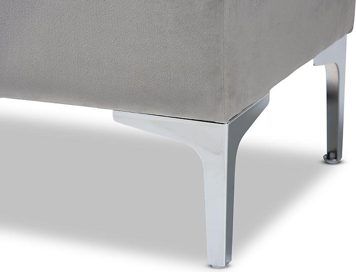 Wholesale Interiors Ottomans & Stools - Mabel Modern Transitional Grey Velvet Fabric Upholstered Silver Finished Storage Ottoman