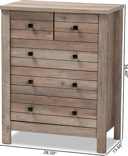 Wholesale Interiors Chest of Drawers - Derek Modern and Contemporary Transitional Rustic Oak Finished Wood 5-Drawer Chest