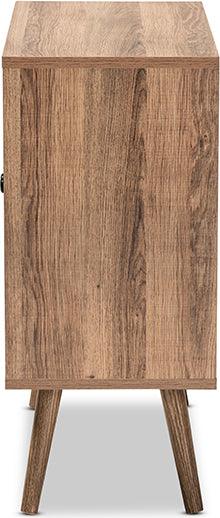 Wholesale Interiors Cabinets & Wardrobes - Yuna Mid-Century Modern Brown Wood and Black Metal 2-Door Storage Cabinet