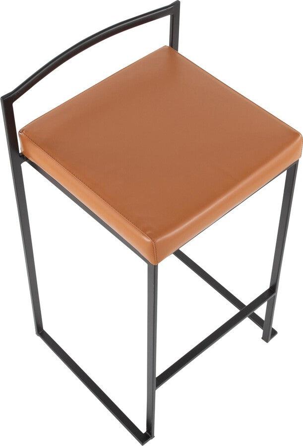 Lumisource Barstools - Fuji Contemporary Stackable Counter Stool in Black with Camel Faux Leather Cushion - Set of 2