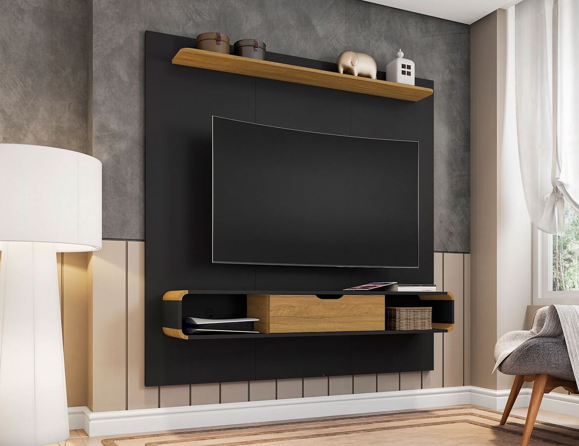 Manhattan Comfort TV & Media Units - Camberly 62.36 Floating Entertainment Center in Matte Black and Cinnamon