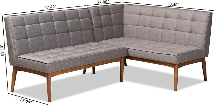 Wholesale Interiors Benches - Sanford Grey Fabric Upholstered and Walnut Brown Finished Wood 2-Piece Dining Nook Banquette Set