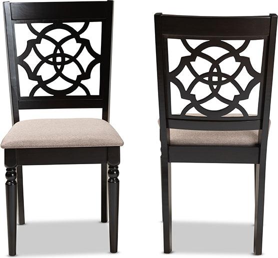 Wholesale Interiors Dining Chairs - Renaud Contemporary Sand Fabric and Brown Finished Wood 2-Piece Dining Chair Set