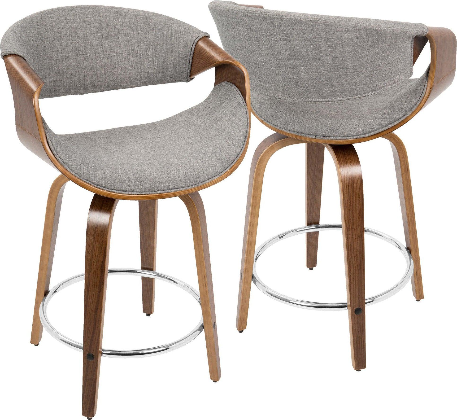 Lumisource Barstools - Curvini 24'' Counter Stool Walnut & Light Gray (Set of 2)