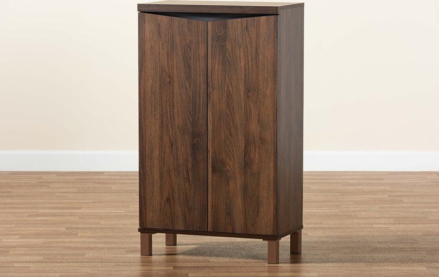 Wholesale Interiors Shoe Storage - Talon Two-Tone Walnut Brown and Dark Grey Finished Wood 2-Door Shoe Storage Cabinet
