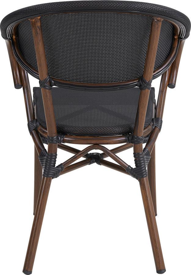 Euro Style Dining Chairs - Jannie Stacking Armchair in Black Textylene Mesh with Brown Frame - Set of 2