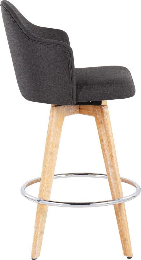 Lumisource Barstools - Ahoy Counter Stool With Natural Bamboo Legs & Round Chrome Metal With Charcoal (Set of 2)