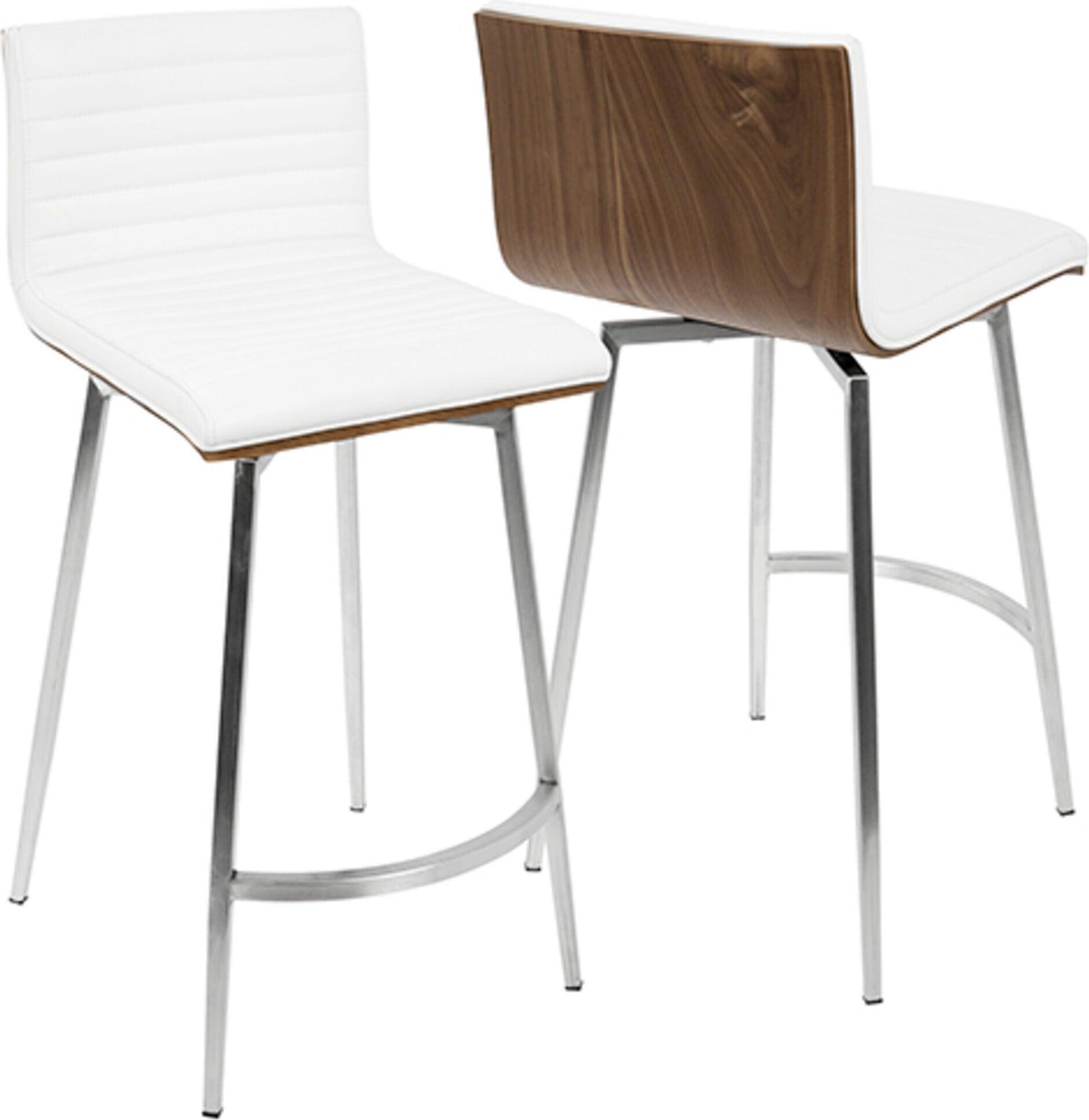Lumisource Barstools - Mason Swivel Counter Stool & White & Walnut (Set of 2)