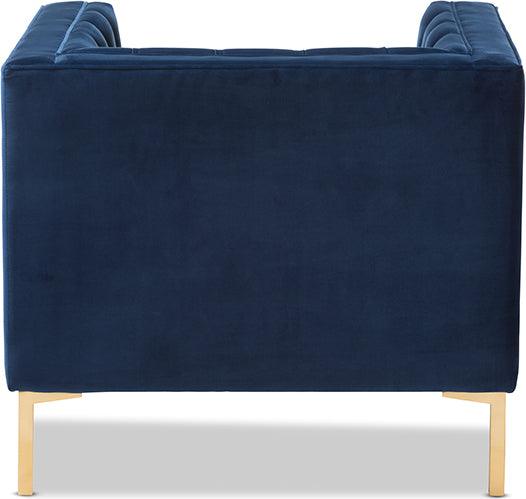 Wholesale Interiors Accent Chairs - Zanetta Luxe and Glamour Navy Velvet Upholstered Gold Finished Lounge Chair