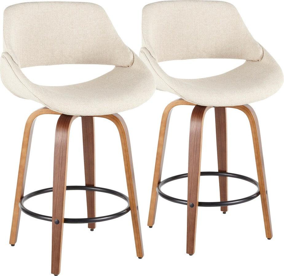 Lumisource Barstools - Fabrico Mid-Century Counter Stool Walnut and Cream Fabric - Set of 2