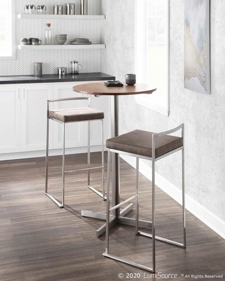 Lumisource Barstools - Fuji Stackable Barstool Stone Cowboy Fabric Cushion - Set of 2
