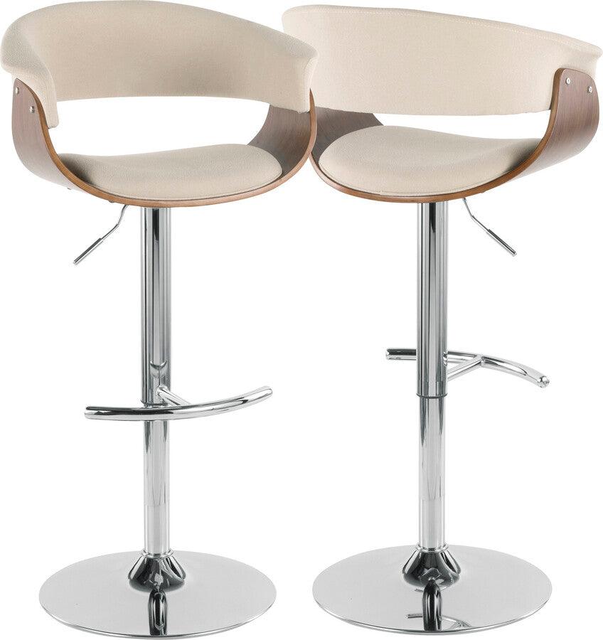 Lumisource Barstools - Vintage Mod Mid-Century Modern Adjustable Barstool with Swivel in Walnut and Cream Fabric