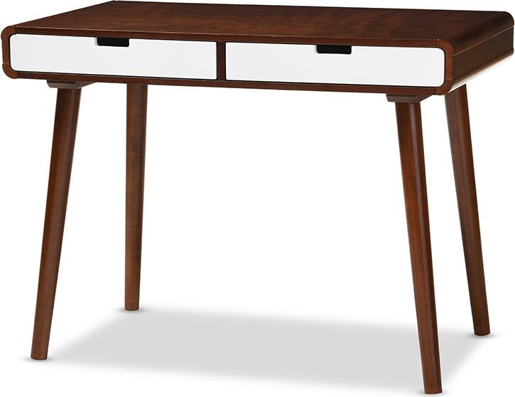 Wholesale Interiors Desks - Casarano Mid-century Modern Walnut and White Two-tone 2-drawer Wood Writing Desk