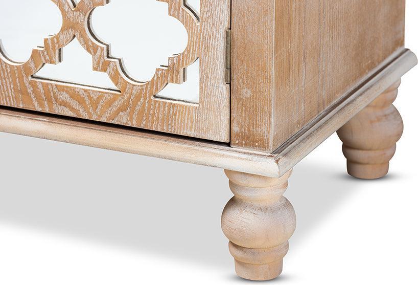 Wholesale Interiors Buffets & Cabinets - Leah Glam Farmhouse Rustic Oak Brown Mirrored 1-Drawer Quatrefoil Storage Cabinet