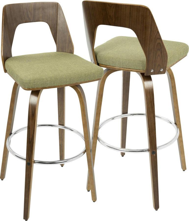 Lumisource Barstools - Trilogy 30" Fixed Height Barstool With Swivel In Walnut & Green Fabric (Set of 2)