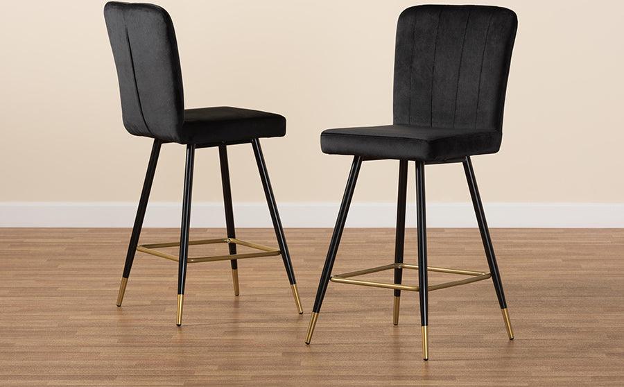 Wholesale Interiors Barstools - PrestonTwo-Tone Black and Gold Finished Metal 2-Piece Bar Stool Set