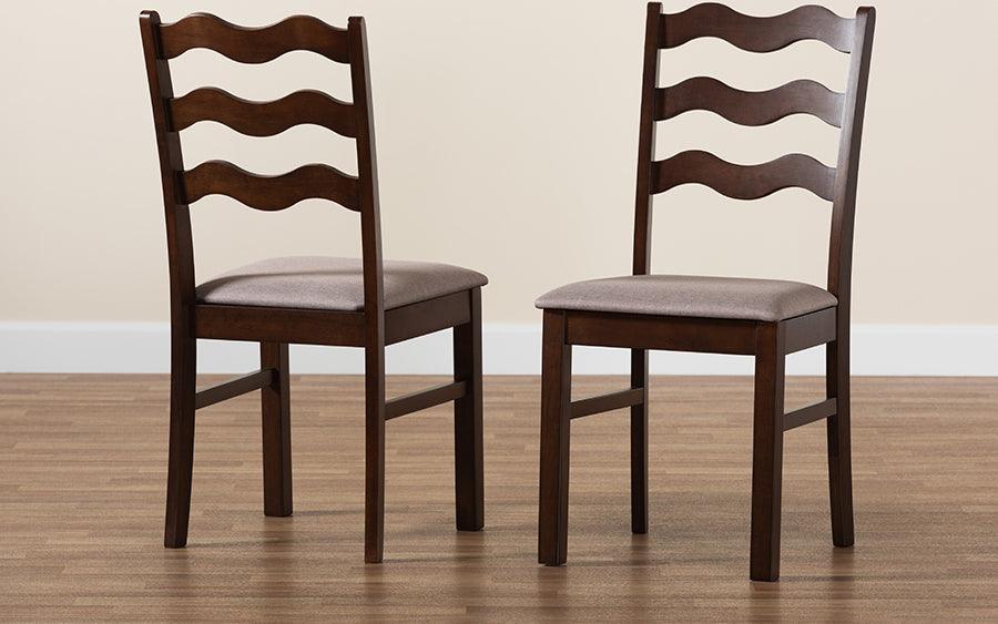 Wholesale Interiors Dining Chairs - Amara Mid-Century Modern Warm Grey Fabric and Dark Brown Finished Wood 2-Piece Dining Chair Set