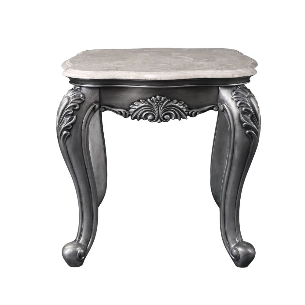 ACME Side & End Tables - ACME Ariadne End Table, Marble & Platinum
