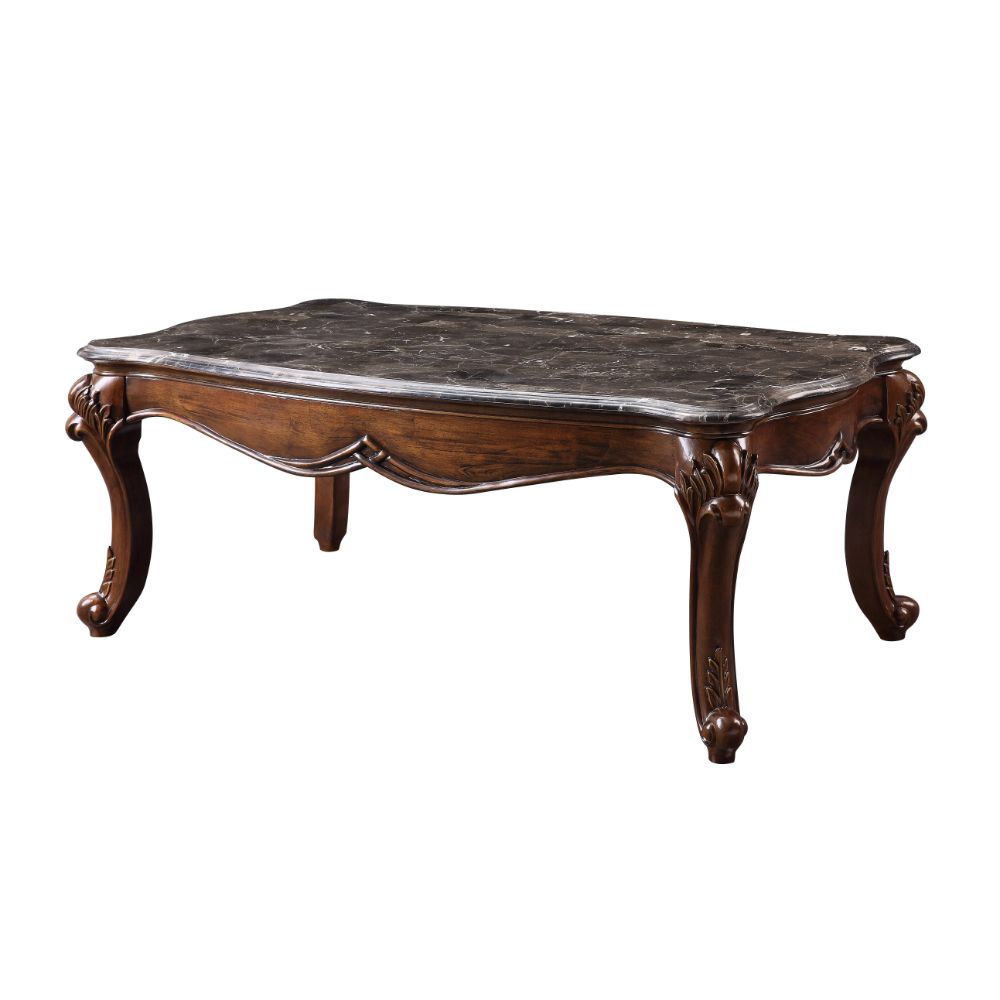 ACME Furniture Coffee Tables - ACME Miyeon Coffee Table, Marble & Cherry