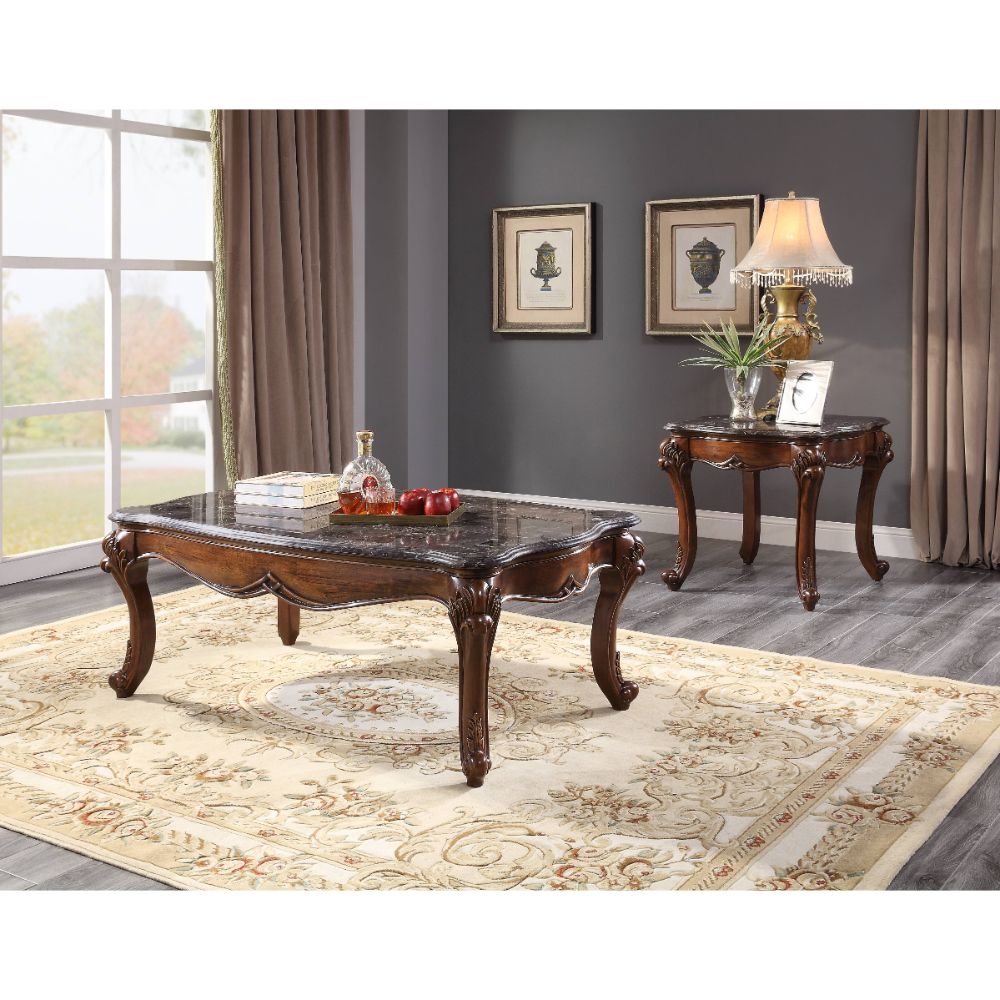 ACME Furniture Coffee Tables - ACME Miyeon Coffee Table, Marble & Cherry