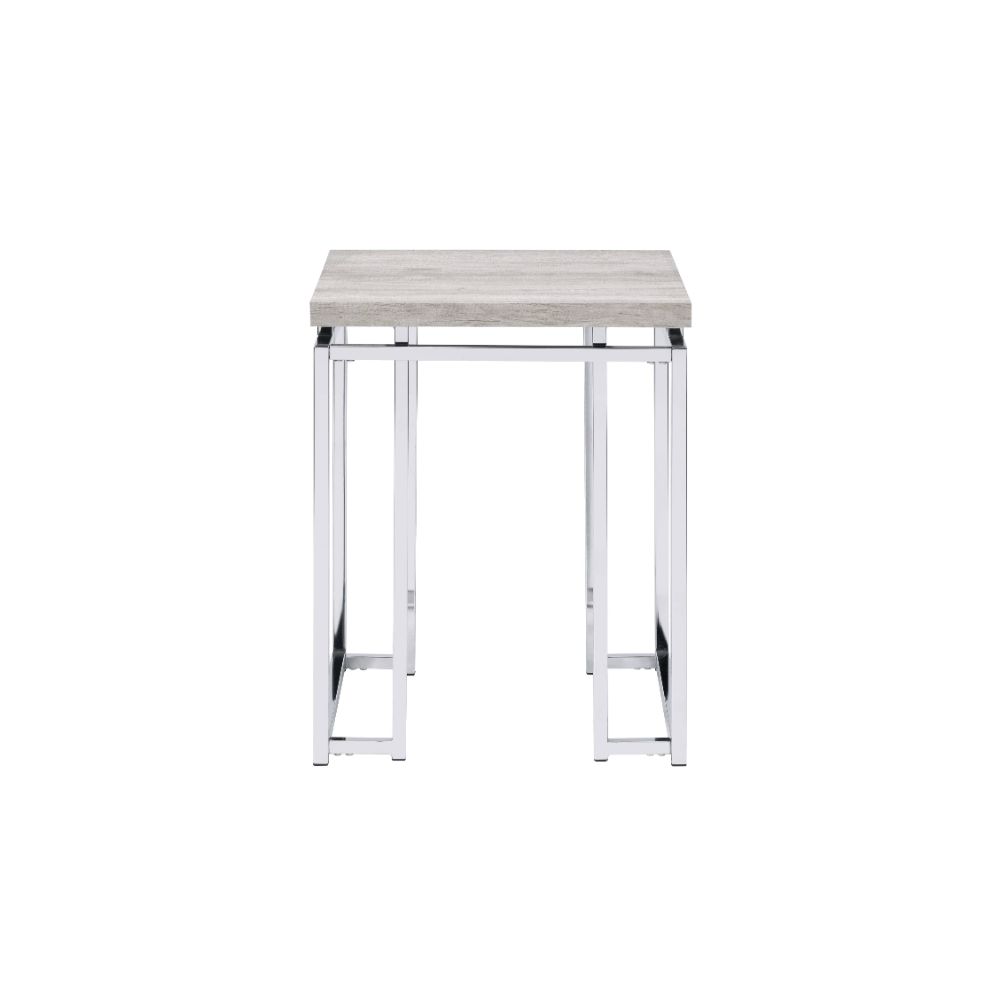 ACME Side & End Tables - ACME Chafik End Table, Natural Oak & Chrome