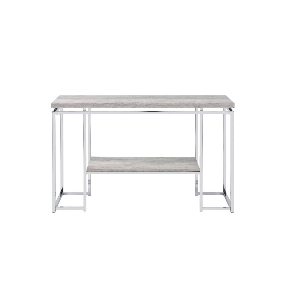 ACME Side & End Tables - ACME Chafik Sofa Table, Natural Oak & Chrome