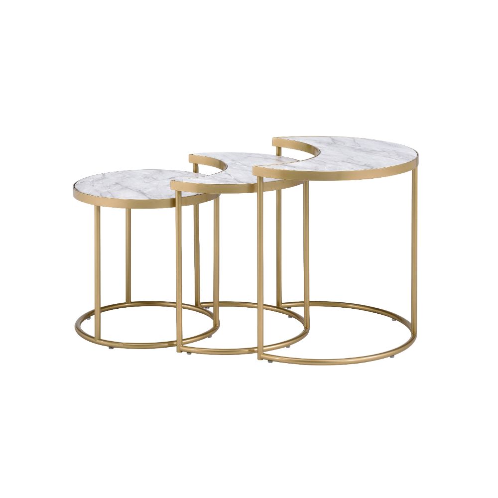ACME Coffee Tables - ACME Anpay 3Pc Pack Nesting Tables, Faux Marble & Gold