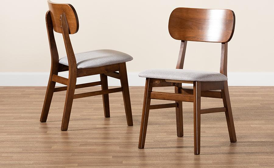Wholesale Interiors Dining Chairs - Euclid Mid-Century Modern Grey Fabric and Walnut Brown Wood 2-Piece Dining Chair Set