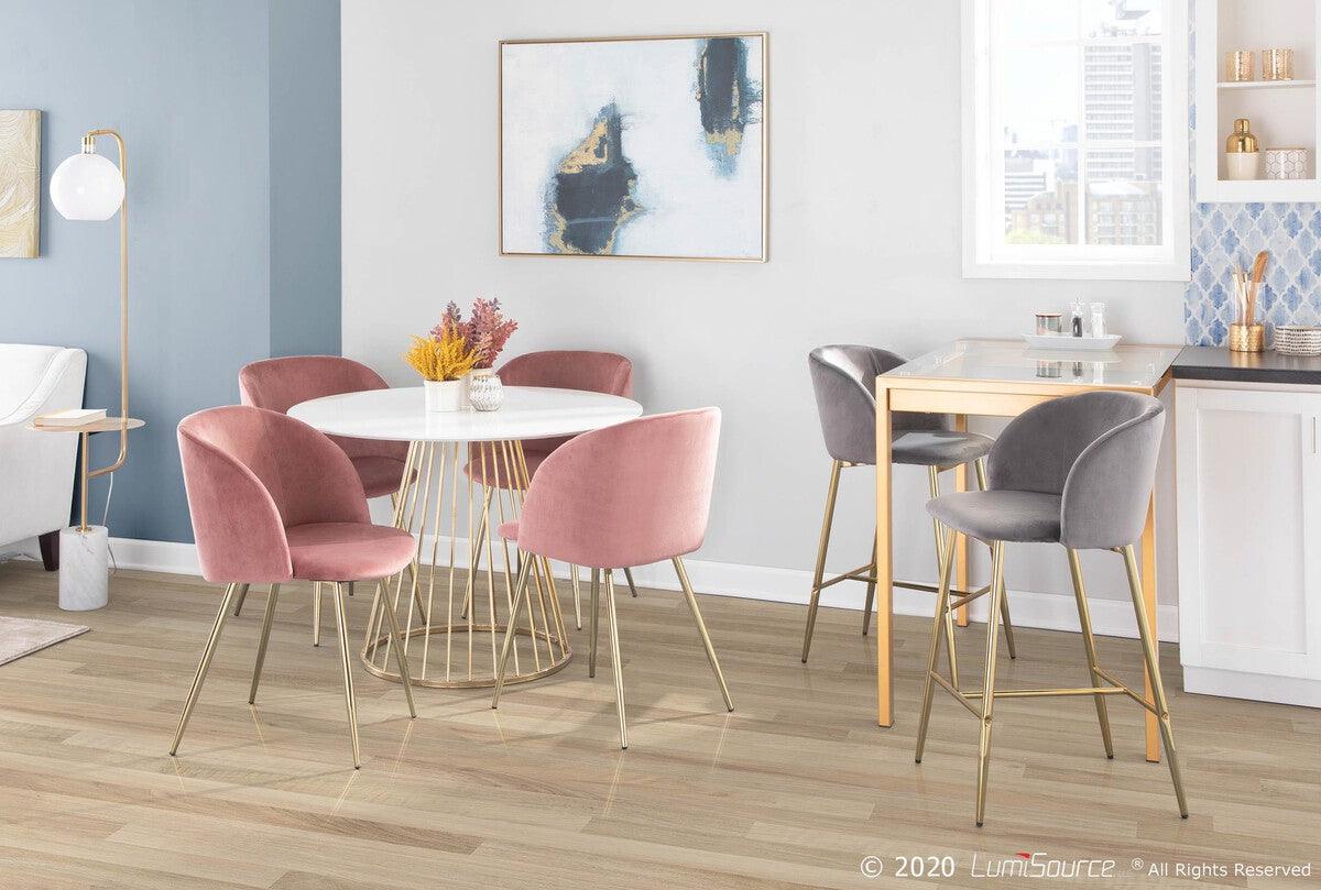 Lumisource Dining Chairs - Fran Contemporary Chair in Gold Metal and Pink Velvet - Set of 2