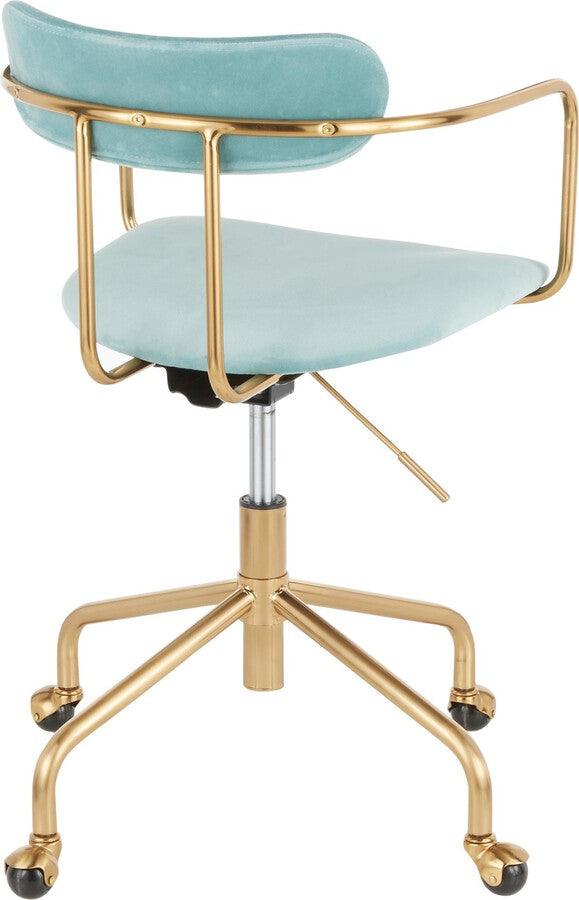 Lumisource Task Chairs - Demi Contemporary Office Chair in Gold Metal and Light Blue Velvet