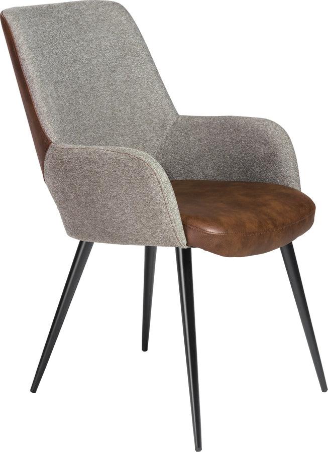 Euro Style Dining Chairs - Desi Armchair in Gray Fabric and Light Brown Leatherette with Black Base