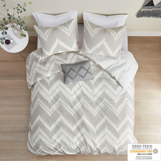Olliix.com Comforters & Blankets - 4 Piece Cotton Clip Jacquard Comforter Set Grey Cal King
