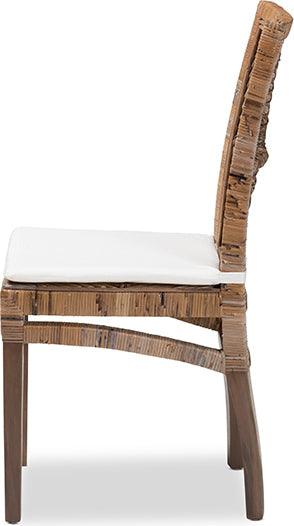 Wholesale Interiors Dining Chairs - Laluna Modern Bohemian Grey Natural Rattan and Mahogany Dining Chair with Cushion