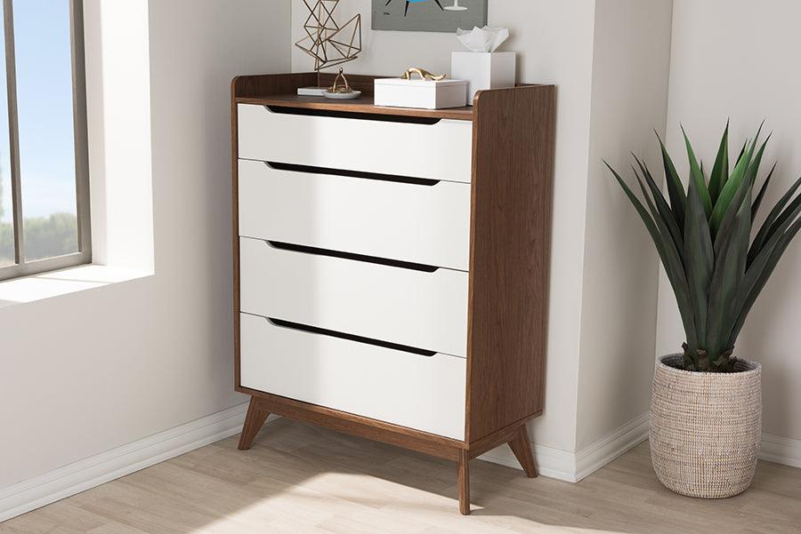 Wholesale Interiors Chest of Drawers - Brighton Mid-Century Modern White and Walnut Wood 4-Drawer Storage Chest