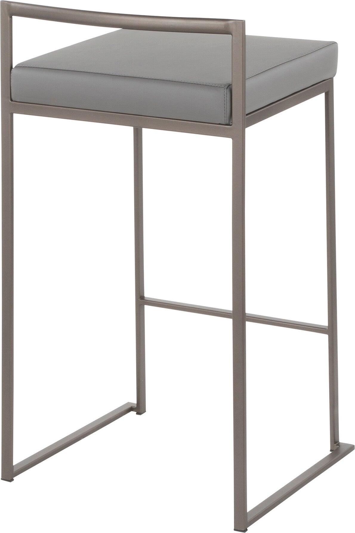 Lumisource Barstools - Fuji Stacker Counter Stool (Set of 2) Antique & Gray PU