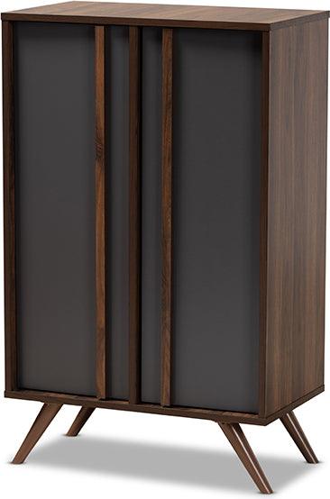 Wholesale Interiors Shoe Storage - Naoki Contemporary Two-Tone Grey and Walnut Wood 2-Door Shoe Cabinet