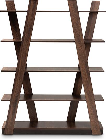 Wholesale Interiors Bookcases & Display Units - Michio Modern and Contemporary Brown 5-Tier Wood Geometric Living Room Shelf