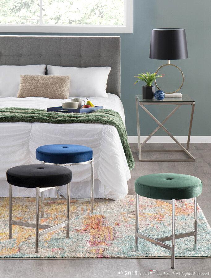 Lumisource Bedroom Vanity - Chloe Contemporary Vanity Stool in Chrome and Black Velvet