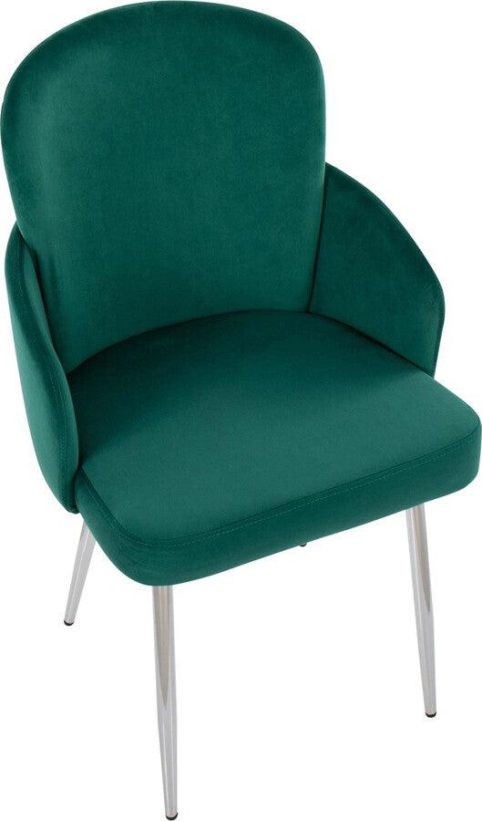 Lumisource Dining Chairs - Dahlia Contemporary Dining Chair In Chrome Metal & Green Velvet With Gold Accent (Set of 2)