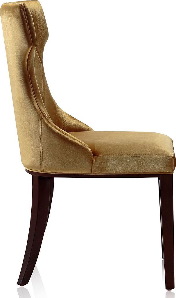 Manhattan Comfort Dining Chairs - Reine Antique Gold & Walnut Velvet Dining Chair (Set of Two)