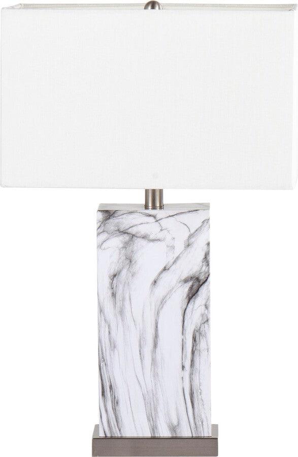 Lumisource Table Lamps - Cory Contemporary Table Lamp In White Marble & Stainless Steel With White Linen Shade