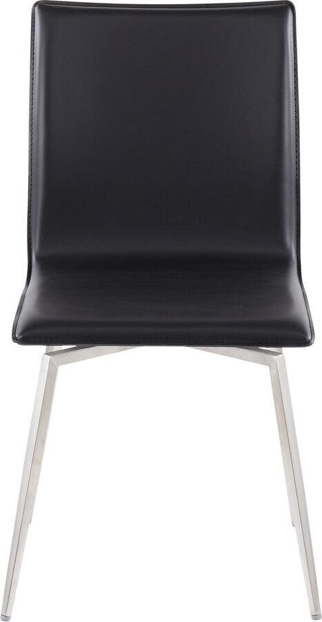 Lumisource Dining Chairs - Mason Contemporary Upholstered Chair in Brushed Stainless Steel and Black Faux Leather - Set of 2