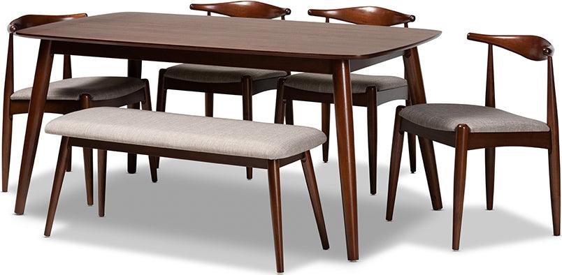 Wholesale Interiors Dining Sets - Amato Light Gray Fabric Walnut Finished Wood 6-Piece Dining Set