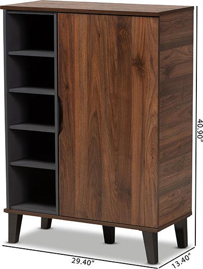 Wholesale Interiors Shoe Storage - Idina Two-Tone Walnut Brown and Grey Finished Wood 1-Door Shoe Cabinet