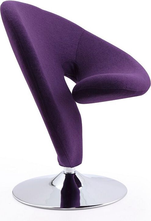 Manhattan Comfort Accent Chairs - Curl Purple and Polished Chrome Wool Blend Swivel Accent Chair