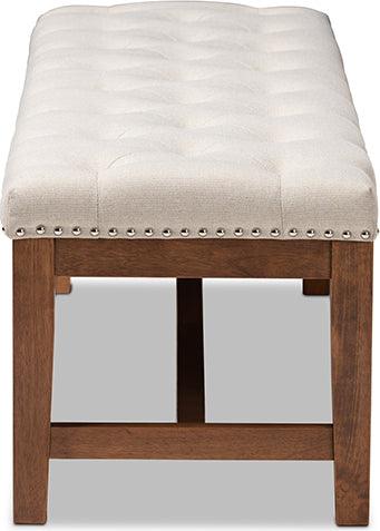 Wholesale Interiors Benches - Ainsley Contemporary Beige Fabric Upholstered Walnut Finished Solid Rubberwood Bench