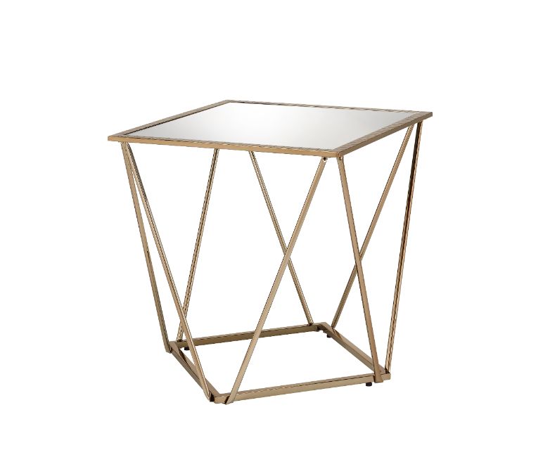ACME Side & End Tables - ACME Fogya End Table, Mirrored & Champagne Gold Finish