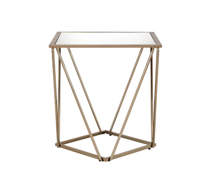 ACME Furniture Coffee Tables - ACME Fogya End Table, Mirrored & Champagne Gold Finish