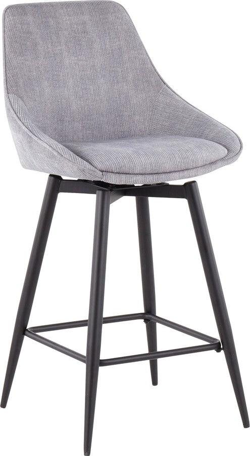 Lumisource Barstools - Diana Contemporary Counter Stool in Black Steel and Grey Corduroy - Set of 2
